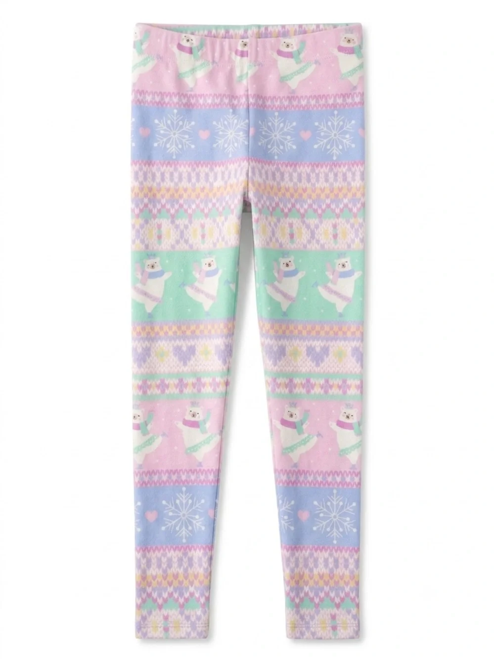Girls' Pastel Polar Bear Fair Isle Print Leggings - Pink & Mint 5T